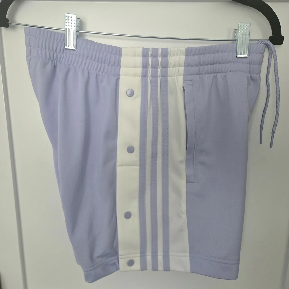 NWT Adidas Lavender Short Sz XS White Stripes Snap Legs Draw String Zip Pockets